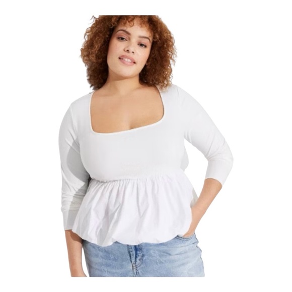 NWT Wild Fable White Long Sleeve Peplum Blouse XS - Picture 2 of 9